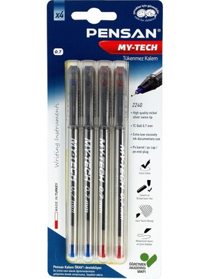 0,7 mm My-Tech Tük.kalem Karışık 4 Lü Bls - PE02240TKMT04