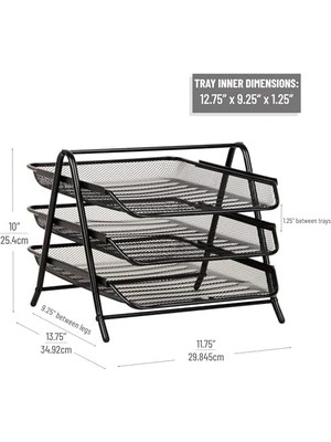Reader 3 Katmanlı Kağıt Tepsisi, Masaüstü Düzenleyici, Dosya Depolama, Çalışma Alanı, Ofis, Metal Örgü, 11.5 "u x 13.75" G x 10"h, Siyah