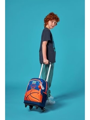 Işıklı Tekerlekli Turuncu Lacivert Basketbol Çekçek Okul Çantası - Erkek Çocuk