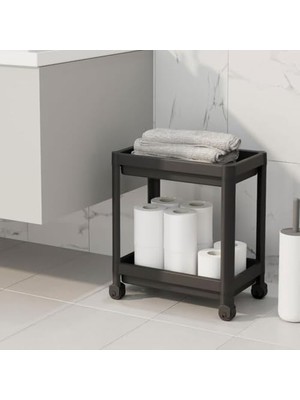 2 Katlı Tekerlekli Tezgah Altı Düzenleyici, Mutfak, Banyo, Ardiye ve Depo Için Yer Tasarruflu Depolama Rafı | Kompakt ve Pratik Tasarım (40X36X23CM) (Siyah)