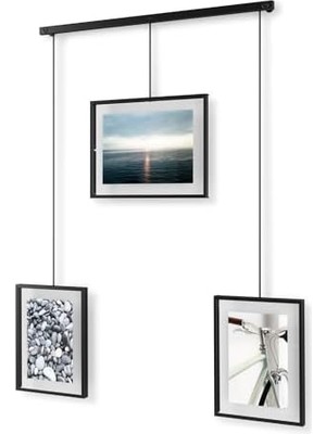 Umbra Exhibit Fotoğraf Kolajı, Esnek Resim Çerçeveleri Seti, Dikey ve Eğimli, 3 Fotoğraf, Sanat Baskıları, Resimler Için, 10X15 ve 13X18 Cm, Çelik, Siyah, Tek Boy