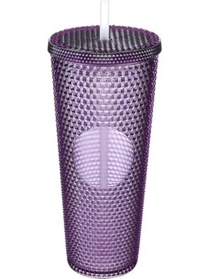 750 ml Kapaklı ve Pipetli Soğuk Içecek Bardağı – Mor Kristal Desenli Seyahat Kupası, Termal Yapı, Buzlu Doku, Buzlu Kahve Smoothie Bardak Taşınabilir Yazlık Plastik Bardak (Mürdüm)