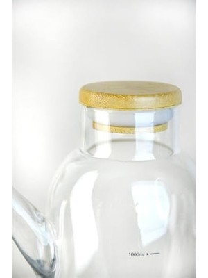 1000 ml Bambu Kapaklı Borosilikat Cam Yağlık