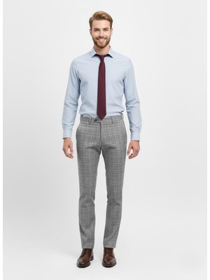 Presto Erkek Slimfit Likralı Kareli Desen Pantolon Gri 3184-120