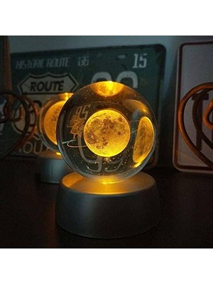 Kristal Cam Küre Renk Değiştiren LED Işıklı Gece Lambası Dekoratif Hediyelik Satürn Kızı