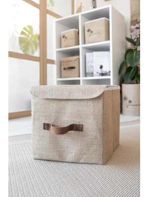 Jüt Dolap Içi Organizer Takı, Makyaj, Banyo, Ofis Düzenleyici Kapaklı Saklama Kutusu 20X20X20 cm