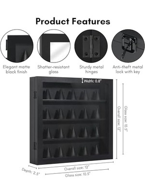 Americanflat Kilit ve Anahtarlı 12X12 Şampiyona Yüzüğü Vitrin - 20 Yüzük Tutun - Kırılmaya Dayanıklı Camlı Takı Teşhir Için Siyah Yüzük Kılıfı - Yüzükler Için Bağımsız Veya Duvara Monte Ekranlar