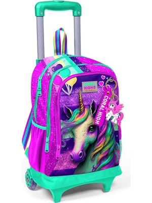 Işıklı Tekerlekli Pembe Su Yeşili Çekçek Okul Çantası - Kız Çocuk