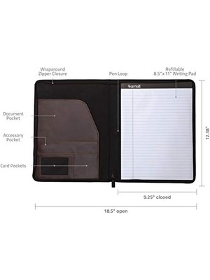 Portföy/fermuar Faux Deri Portföy, Kitap Tarzı Ciltli Tasarım, Iş ve Röportaj Padfolio Organizatör, 8.5 x 11 Yazı Pad, Koyu Kahverengi