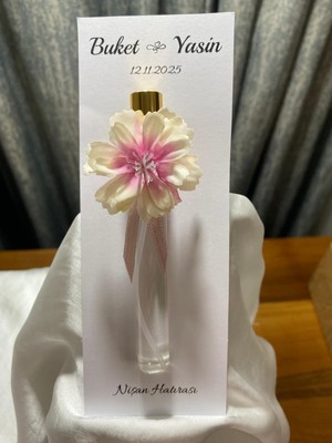 Kreax 50ADET Kartlı Pembe Krem Çiçek Pembe Kurdele Detaylı Gold Fısfıs şişe Düğün Nişan Söz Hediyeliği Kolonya