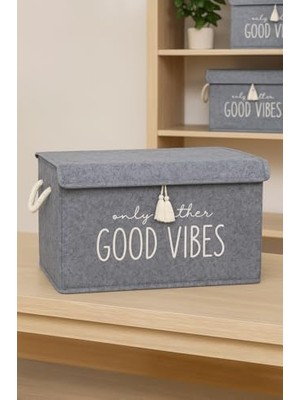 Pazar Kapısı Keçe Çok Amaçlı Kapaklı Düzenleyici Kutu 35 x 24 x 24 cm (Mini, Gri)