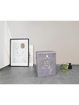 Çamaşır Sepeti Kirli Çamaşır Torbası Çamaşır Sepet Keçe Kapaklı Çok Amaçlı Kutu Sepet Oyuncak Saklama Sepeti Renk (55X40X30 Cm) (Gri)