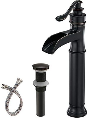 Bwe Gemi Lavabo Bataryası Yağ Pürüzlü Bronz Çiftlik Evi Şelale Ağzı Uzun Gövde Tek Delikli Pirinç Açılır Tahliye Montajı Taşma Olmadan Antika Banyo Rustik Tuvalet Vanity Bataryaları Ticari