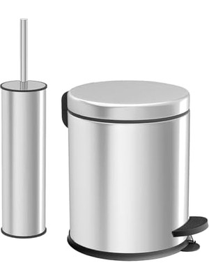 Premium Serisi Şık Tasarım Paslanmaz Çelik Çöp Kovası ve Wc Fırçası 2 'li Banyo Seti