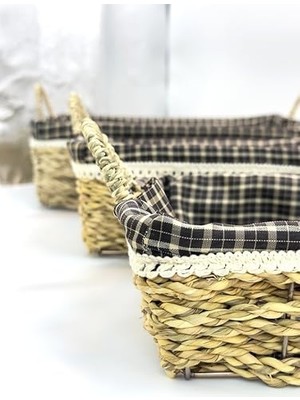 3'lü Hasır Sepet Seti – Bezli Ekmek Sepeti, Dekoratif Doğal Hasır Saklama Sepeti, Mutfak ve Banyo Düzenleyici, Havlu ve Meyve Sepeti, Çok Amaçlı Hasır Sepet Takımı (Kulplu Dikdörtgen)