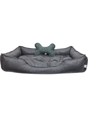 Feyza Design Konforlu Büyük Irk Köpek Yatağı 80X130 Cm, Kemik Desenli Yastık ile