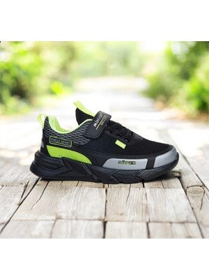 Minicup Kids Ultra Hafif Anatomik Taban Günlük Esnek Erkek Spor Ayakkabı Siyah Yeşil