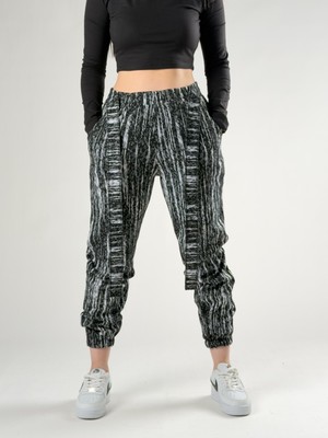 Cocopelli Matrix Desenli Kemerli Siyah Kadın Jogger Pantolon COC2764