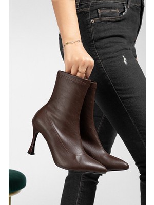 Zerenyus Orion Premium Kahve Streç Ince Topuklu Bot