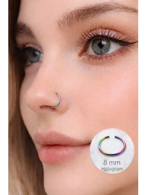 Sacce Scarves & Accessories Hologram Renkli 8 mm Çelik Halka Hızma Burun Piercingi