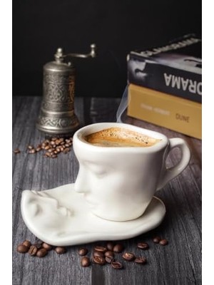Life 2 Adet 110 ml Yüz Şekilli Seramik Beyaz Türk Kahvesi Fincan Takımı MIT1080