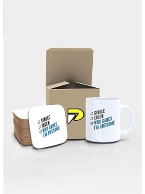 Who Cares Awesome Yazılı Tipografik Tasarımlı Baskılı Kupa Bardak Seti, Eğlenceli Özel Hediye Mug