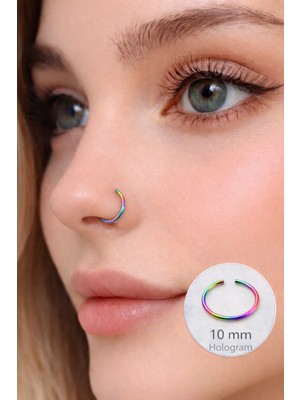 Sacce Scarves & Accessories Hologram Renkli 10 mm Çelik Halka Hızma Burun Piercingi