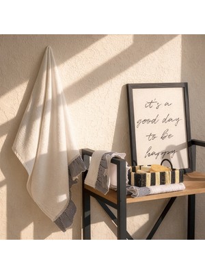 Evidea Soft French Cottage Twin Çizgi Desenli El Havlusu - Ekru - 30X50 cm