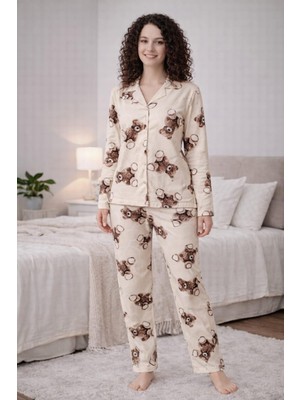 Pemilo Kadın 0519 Uzun Kol Süet Pijama Takımı