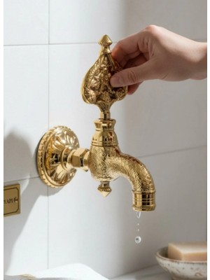 İsaoğlu Yapı Osmanlı Hamam Musluğu Gold Renk Desenli Ağır Model Kurna Musluğu Bütün Banyolara Uyumlu