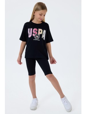 U.S. Polo Assn. U.s. Polo Assn Kız Çocuk Baskılı Taytlı Takım 4-15 Yaş Siyah