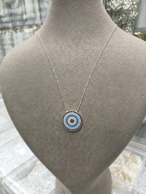 Aura925 Gümüş Zirkon Taşlı Yuvarlak Nazar Boncuğu Kolye