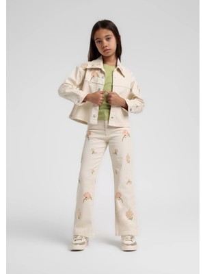 Escabel Kız Çocuk Çicek Baskılı  Pantolonlu Takım 4-14 Yaş Ekru