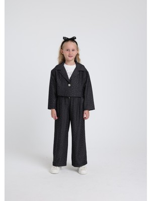 Escabel Kız Çocuk Taş Detaylı Pantolonlu Takım 10-14 Yaş Siyah