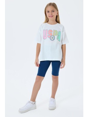 U.S. Polo Assn. U.s. Polo Assn Kız Çocuk Baskılı Taytlı Takım 4-15 Yaş Beyaz