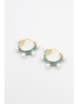 Royaleks Incili Mineli Halka Küpe - Turkuaz