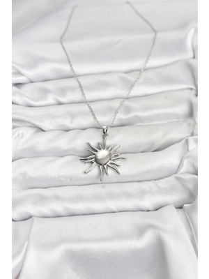 Bsre Gümüş Renk Güneş Figürlü Kadın Kolye (316L Çelik)