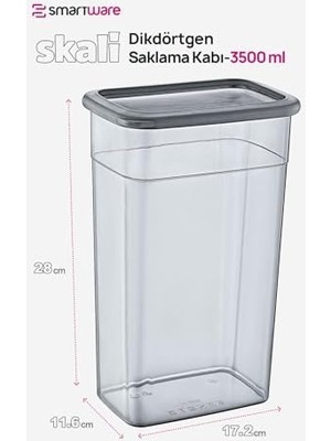 12'li Set Skali Dikdörtgen Saklama Kabı 3500 ml - Antrasit, Çok Amaçlı Saklama Kabı