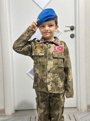 Çocuklar Için Askeri Elbise Takımı (Gömlek Pantolon Bere)