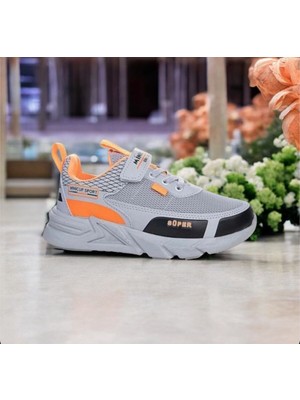 Minicup Kids Ultra Hafif Anatomik Taban Günlük Esnek Erkek Spor Ayakkabı Gri Turuncu