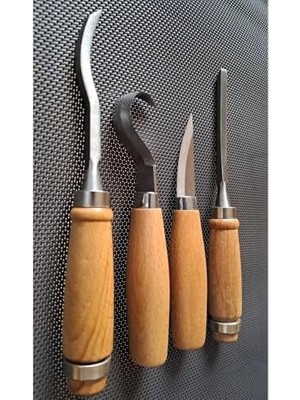 Ahşap Oyma Iskarpela Alet Seti Kaşık Heykel Kuksa Oval Düz Oyma Yontma Kıvrık Bıçağı 4lü