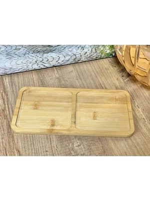 Bambu 2 Bölmeli Yağdanlık ve Sosluk Altlığı - Şık Tasarımlı Doğal Ahşap Stand, Mutfak Tezgahı Için Düzenleyici ve Çok Amaçlı Kullanım