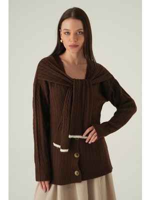 Rays Düğmeli Örgülü Hırka Kahve 2470
