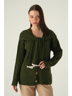 Rays Düğmeli Örgülü Hırka Haki 2470