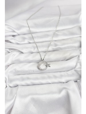 Bsre Gümüş Renk Ay Yıldız Figürlü Zirkon Taşlı Kadın Kolye (316L Çelik)