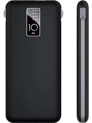 Pw-05 Hızlı Şarj LED Göstergeli Micro Lightning Type-C Kablolu Taşınabilir Powerbank 10000MAH Siyah