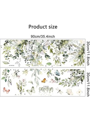 Duvar Çıkartması, 2 Adet Yeşil Bitki Duvar Çıkartması, 30 x 90 cm Kelebek Duvar Kağıdı, Çocuk Odası Bebek Odası Oturma Odası Ofis ve Sınıflar Için Yapıştır Çıkar Duvar Dekoru