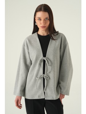 Rays Gri Ön Bağlamalı Uzun Kimono 3072A