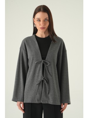 Rays Antrasit Ön Bağlamalı Uzun Kimono 3072A