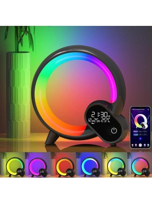 Uzaktan Kumandalı Akıllı Bluetooth Hoparlör Renkli Atmosfer Işığı Yaratıcı Gece Lambası Dijital Ekran Saat Işığı Çocuk Odası Yatak Odası Için Dekoratif Aydınlatma HXD03 (Siyah)
